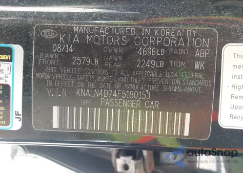 2015 Kia Cadenza Premium z USA, uszkodzony, nr VIN KNALN4D74F5180153